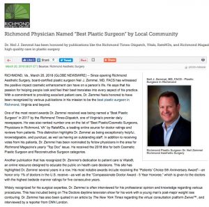 Dr. Zemmel Named Best Plastic Surgeon in Richmond