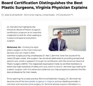 Virginia plastic surgeon emphasizes certification from the American Board of Plastic Surgery when researching physicians.